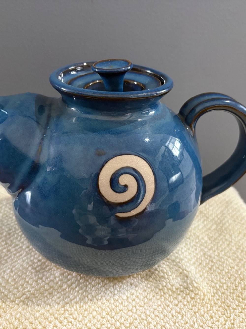 Stunning Jack O’ Patsy blue Irish studio pottery teapot, swirl motif